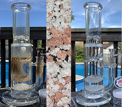 Glass bong cleaner before and after